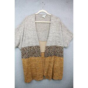 Umgee Open Front Short Sleeve Long Cardigan-M/L-Colorblock-Boho-Lagenlook